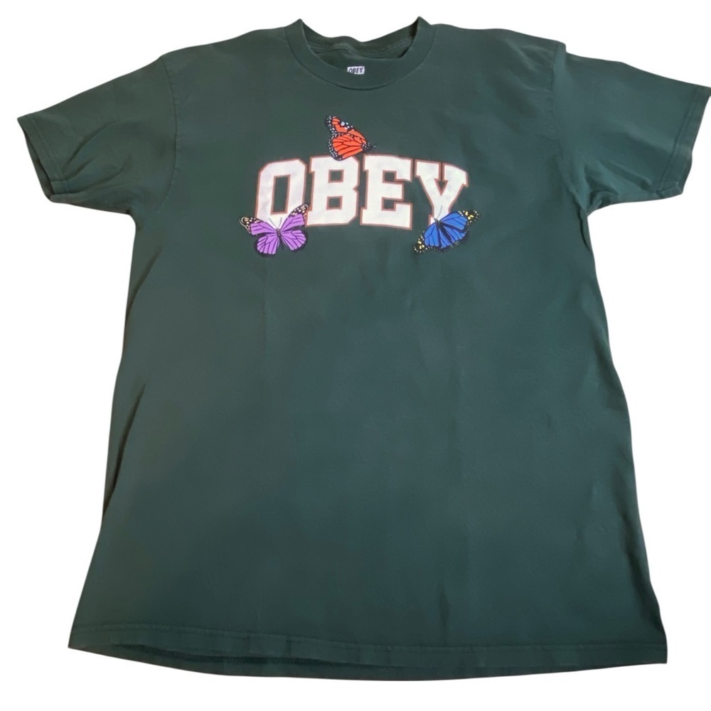 Obey Collegiate Butterflies Green Unisex T-Shirt Size L